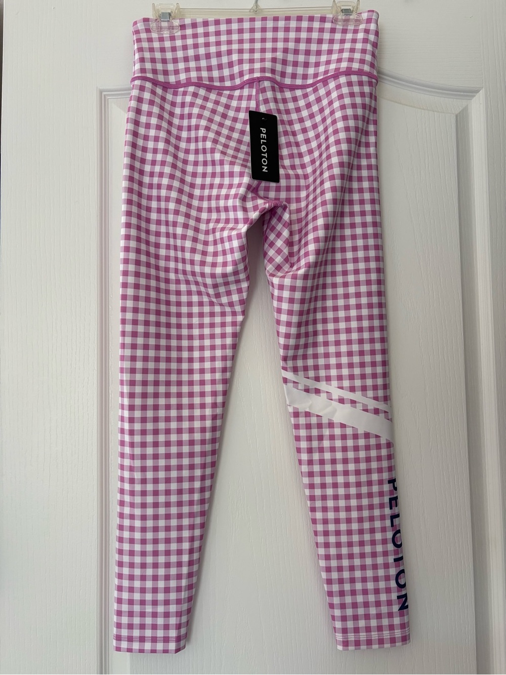 Peloton Pink Gingham High-Rise Leggings with White Accent